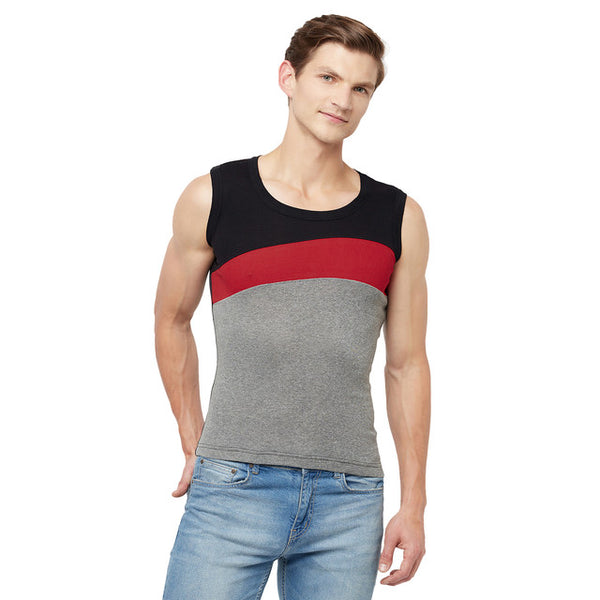 T.T. Men Designer Gym VestPack Of 3 Black-Red-Red-Black-Maroon-Navy