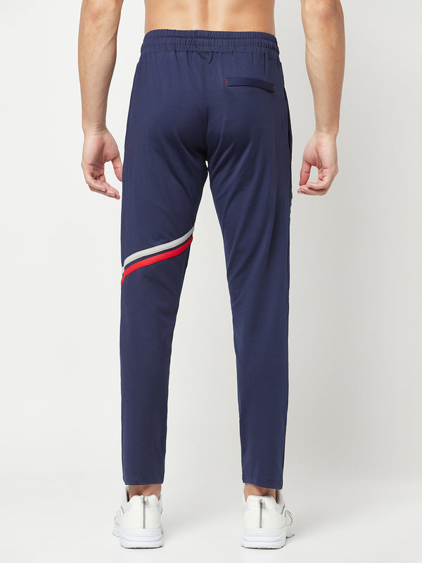 HiFlyers Mens Navy Regular Fit Cut & Sew Sports Trackpant( 4 Way Strachable)