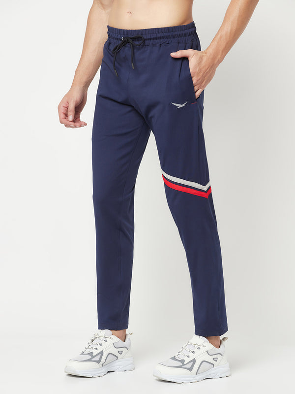 HiFlyers Mens Navy Regular Fit Cut & Sew Sports Trackpant( 4 Way Strachable)