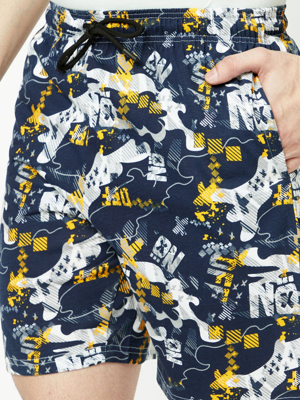 T.T. Mens Cotton Blend Regular FitPrinted Bermuda Shorts With Zipper Pack Of 2Navy-Yellow