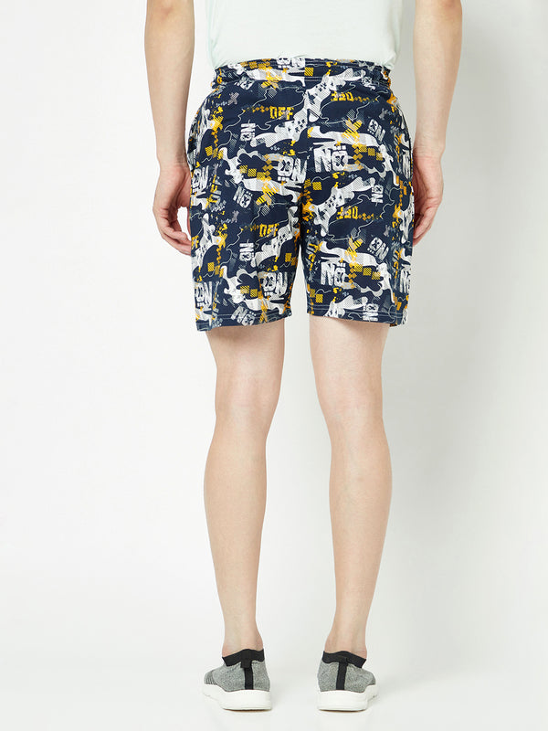 T.T. Mens Cotton Blend Regular FitPrinted Bermuda Shorts With Zipper Pack Of 2Blue-Yellow