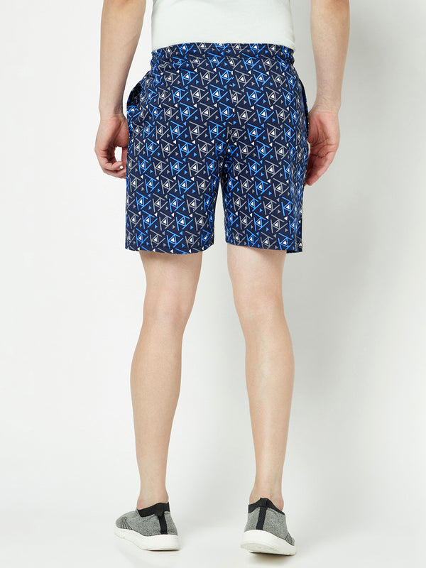 T.T. Mens Cotton Blend Regular FitPrinted Bermuda Shorts With Zipper Pack Of 2Blue-Navy