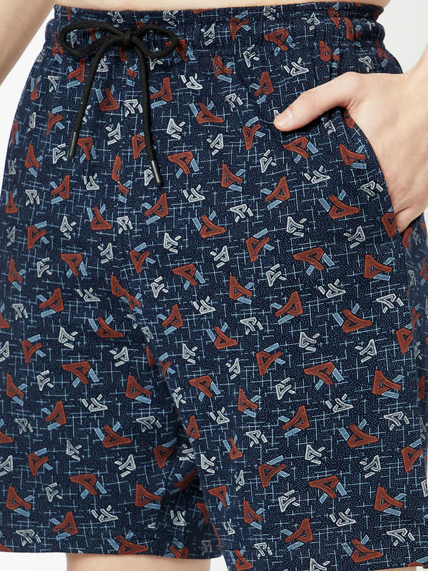 T.T. Men Cool Printed Bermuda Shorts With Zipper Pack Of 2Green-Navy