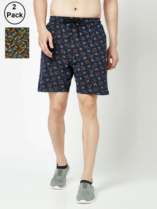 T.T. Men Cool Printed Bermuda Shorts With Zipper Pack Of 2Brown-Navy