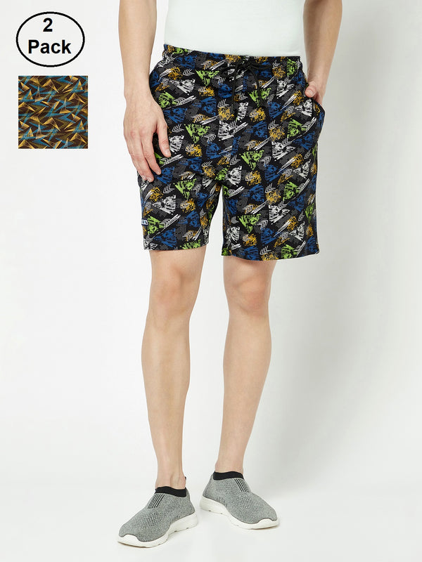 T.T. Men Cool Printed Bermuda Shorts With Zipper Pack Of 2Brown-Green