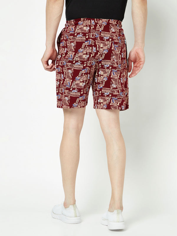 T.T. Men Cool Printed Bermuda Shorts With Zipper Pack Of 2Black-Maroon