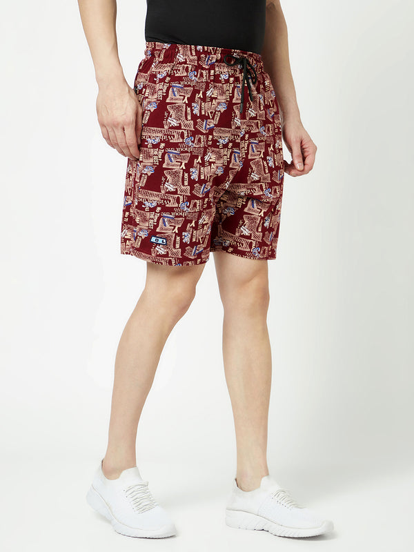 T.T. Men Cool Printed Bermuda Shorts With Zipper Pack Of 2Black-Maroon