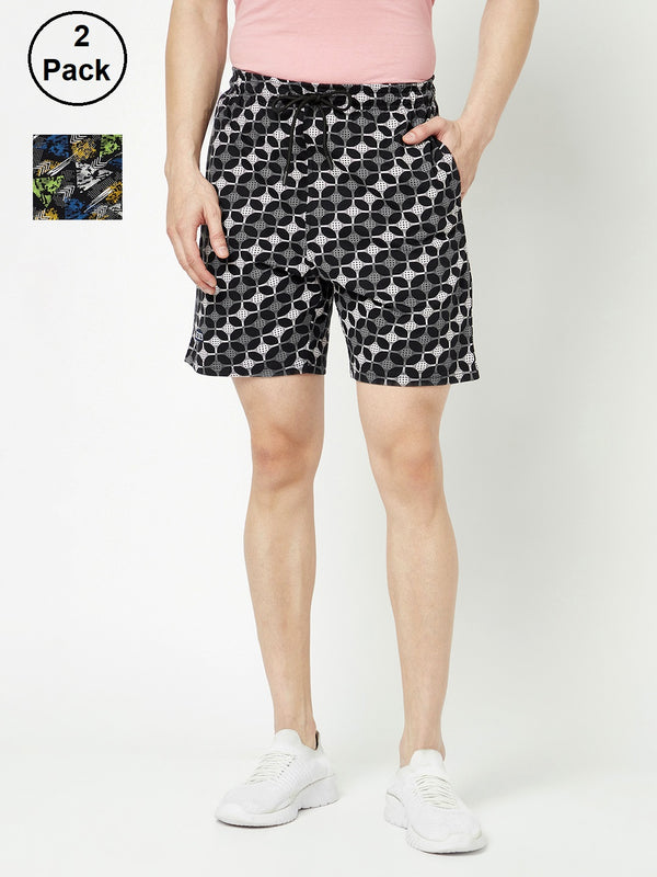 T.T. Men Cool Printed Bermuda Shorts With Zipper Pack Of 2Black-Green