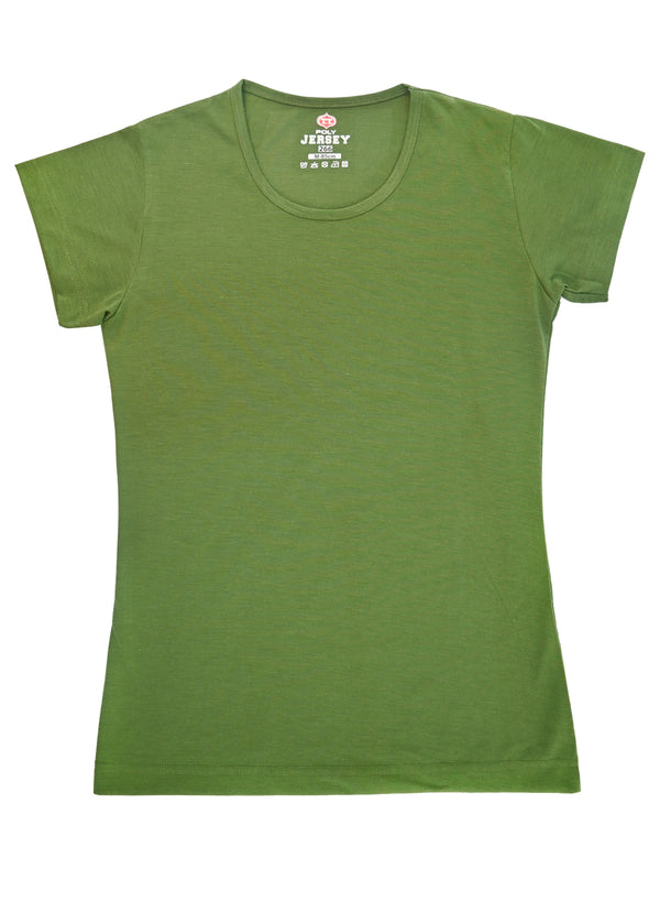 T.T. Women Solid Regular Fit Poly Round Neck Tshirts -Olive