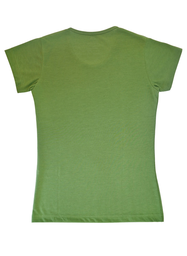 T.T. Women Solid Regular Fit Poly Round Neck Tshirts -Olive