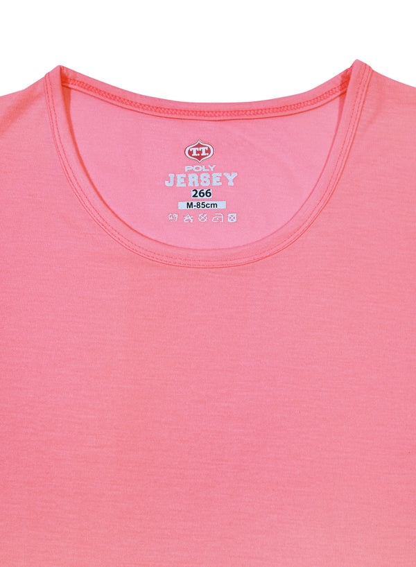 T.T. Women Solid Regular Fit Poly Round Neck Tshirts -Coral