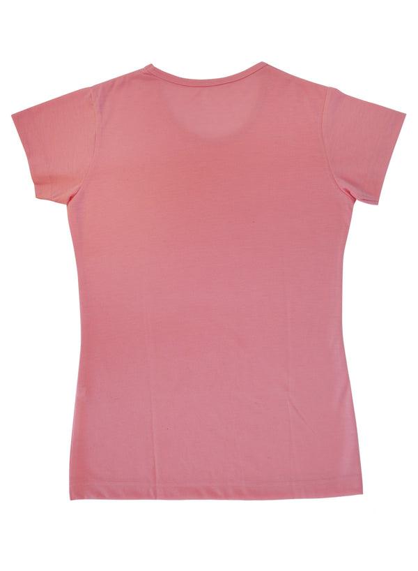 T.T. Women Solid Regular Fit Poly Round Neck Tshirts -Coral