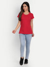 T.T. Women Red Solid Round Neck T-Shirt