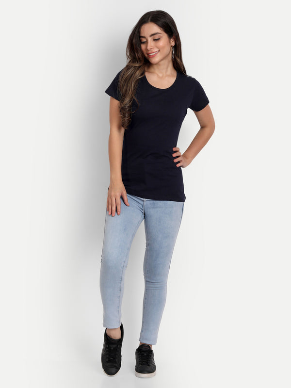 T.T. Women Black Solid Round Neck T-Shirt