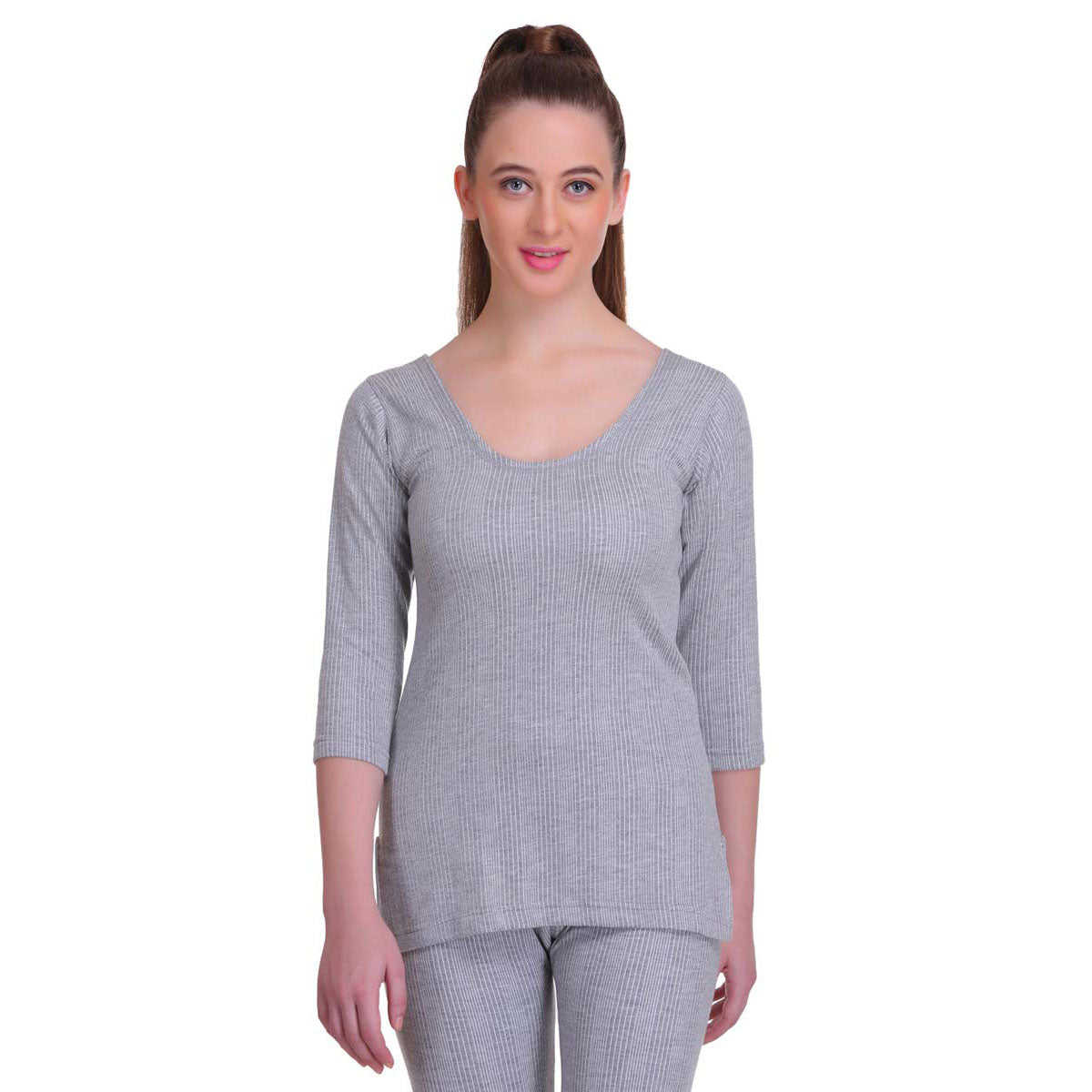 Buy Women ¾ Sleeve Thermal Grey Melange Top: TT Bazaar – T T Bazaar