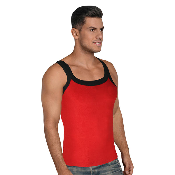 T.T. Men Pack Of 2 Solid Gym Vests Red-Black