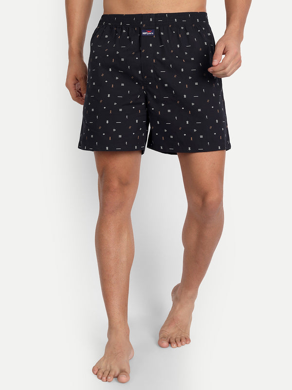 HiFlyers Black Printed Cotton Premium Boxer Shorts