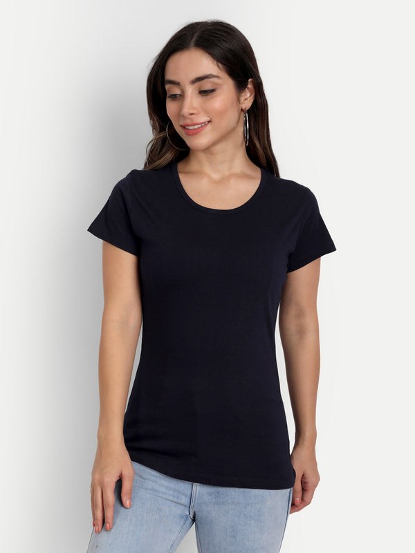 T.T. Women Black Solid Round Neck T-Shirt