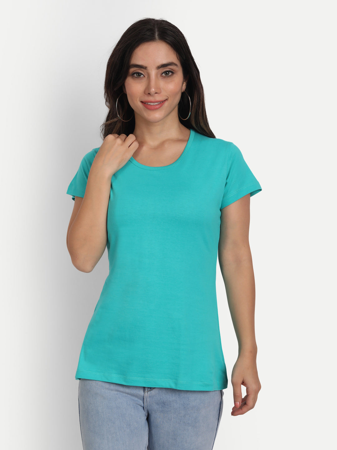 Buy Women Turquoise Blue Solid Round Neck T-Shirt| TTBazaar