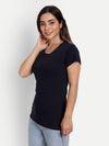 T.T. Women Black Solid Round Neck T-Shirt