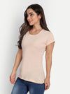 T.T. Women Light Pink Solid Round Neck Pure Cotton T-Shirt