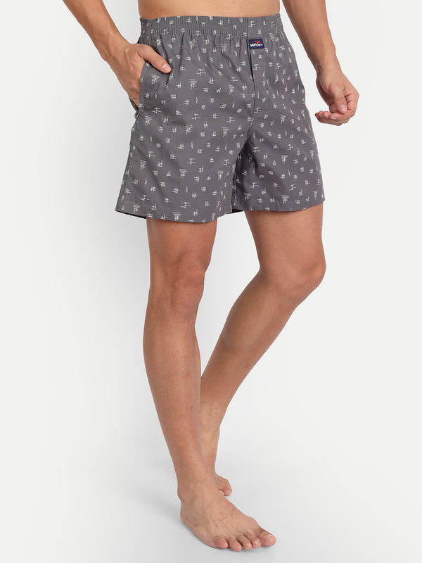 HiFlyers Grey Printed Pure Cotton Boxer Shorts