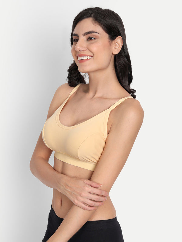 T.T. Women Skin -Coloured Double Cup Solid Sports Bra