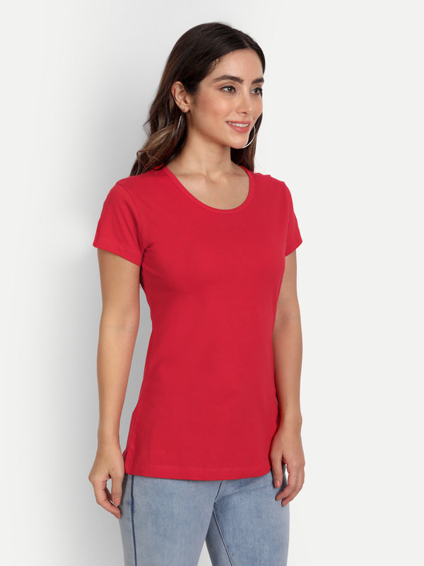 T.T. Women Red Solid Round Neck T-Shirt