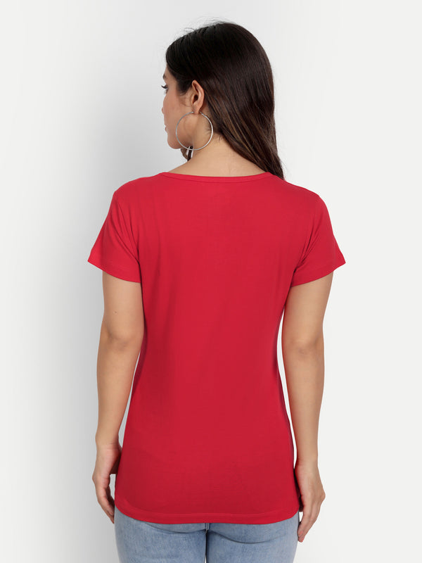 T.T. Women Red Solid Round Neck T-Shirt
