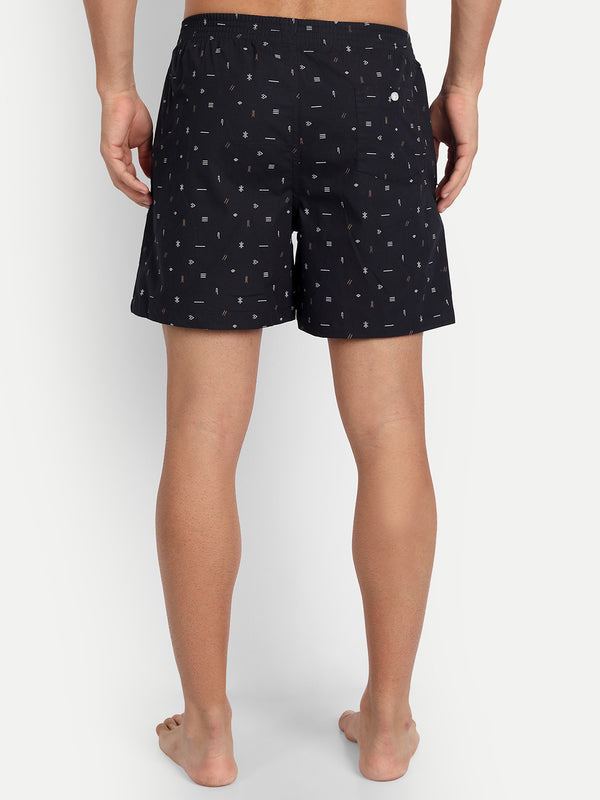 HiFlyers Black Printed Cotton Premium Boxer Shorts