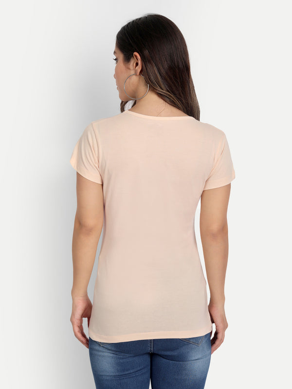 T.T. Women Light Pink Solid Round Neck Pure Cotton T-Shirt