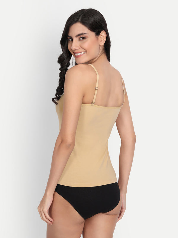 T.T. Women Desire Beige Solid Tailored-Fit Spaghetti Top