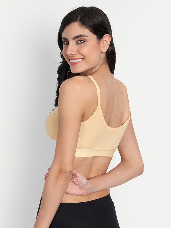 T.T. Women Skin -Coloured Double Cup Solid Sports Bra