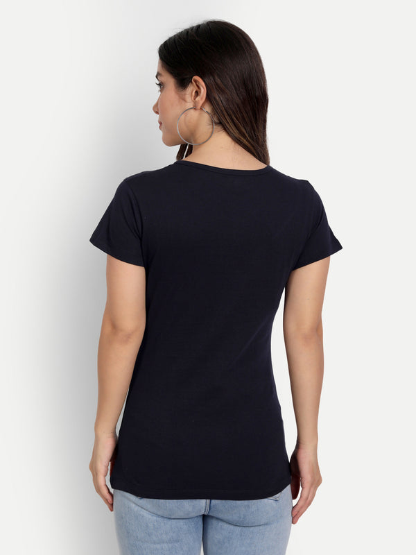 T.T. Women Black Solid Round Neck T-Shirt