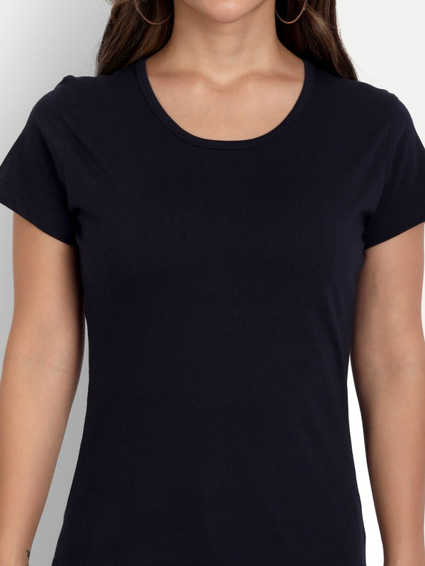 T.T. Women Black Solid Round Neck T-Shirt