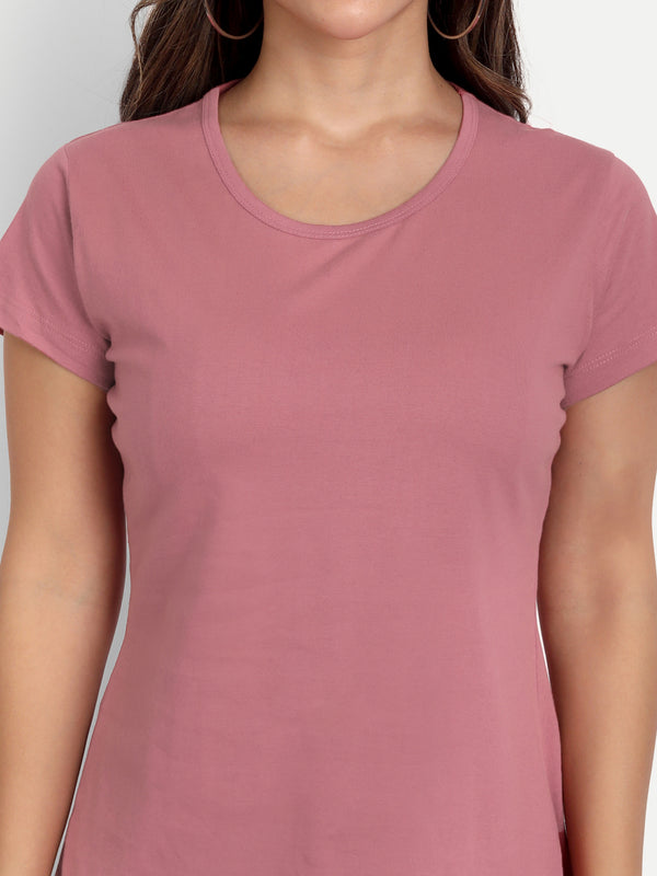 T.T. Women Pink Solid Round Neck Pure Cotton T-Shirt