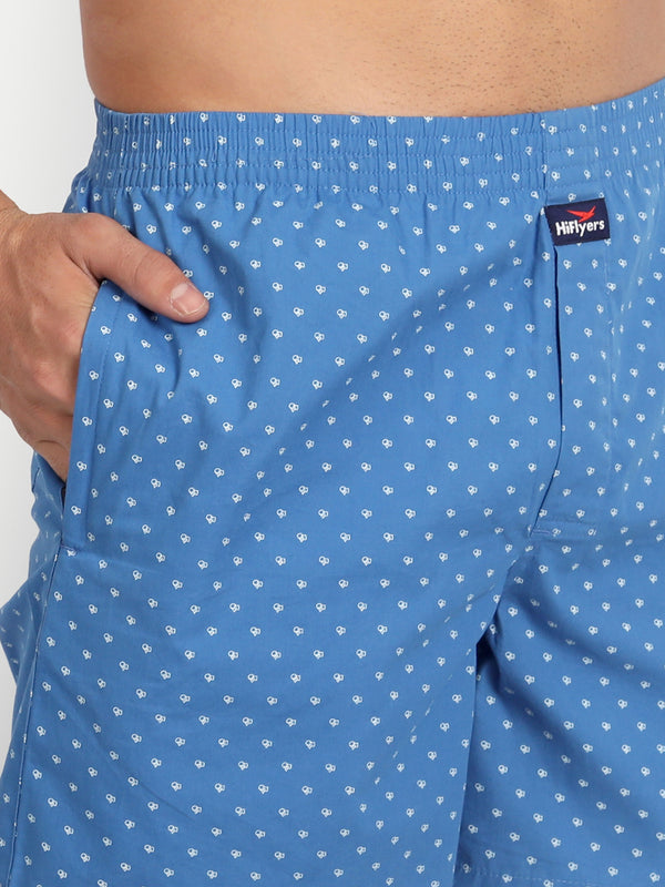HiFlyers Blue Printed Pure Cotton Boxer Shorts