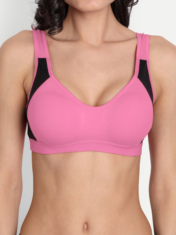 T.T. Women Pink Cut N Sew Solid Sports Bra
