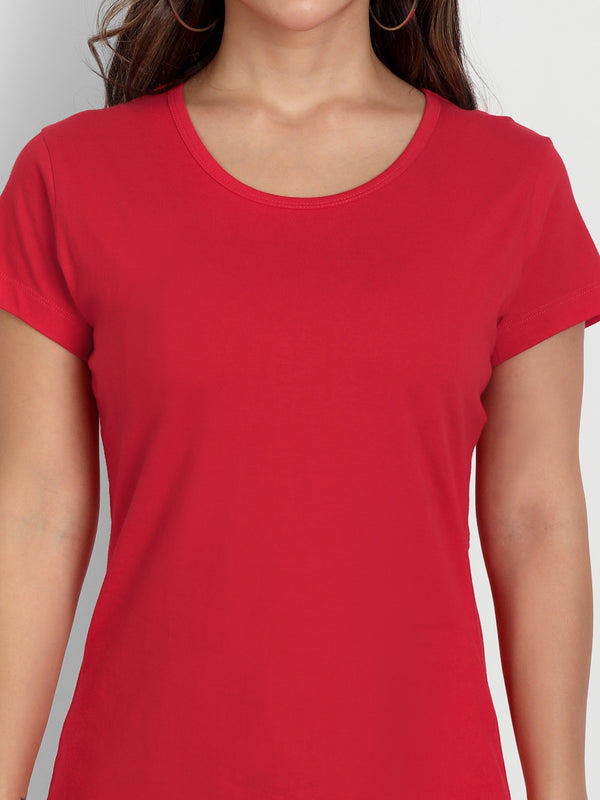 T.T. Women Red Solid Round Neck T-Shirt