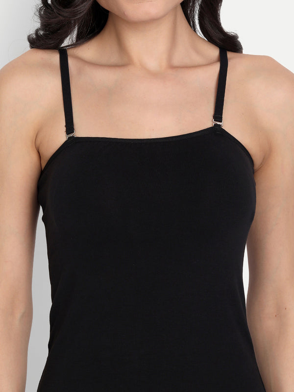 T.T. Women Desire Black Solid Tailored-Fit Spaghetti Top