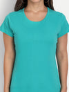 T.T. Women Turquoise Blue Solid Round Neck T-Shirt