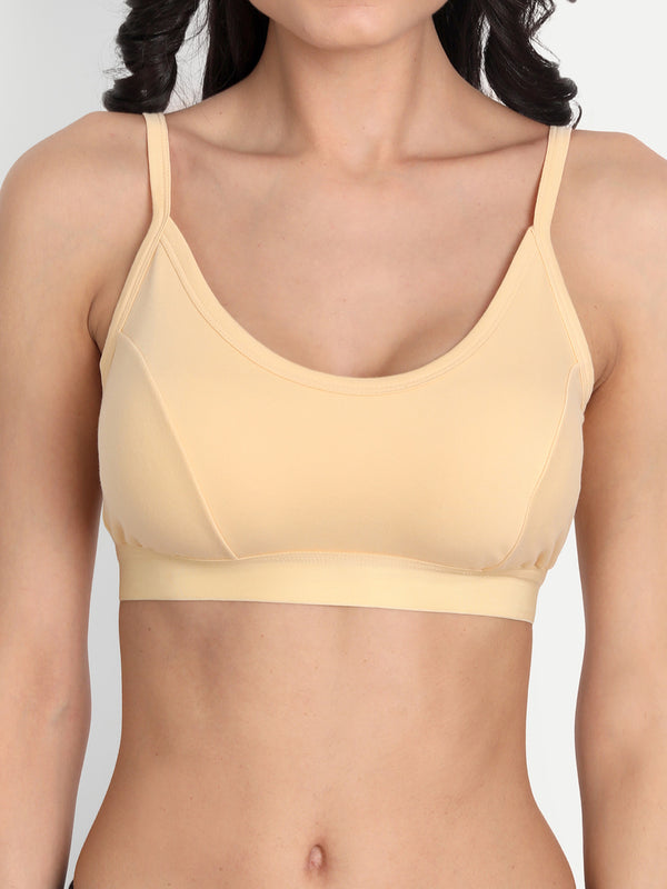 T.T. Women Skin -Coloured Double Cup Solid Sports Bra