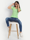 T.T. Women Green Solid Round Neck Pure Cotton T-Shirt