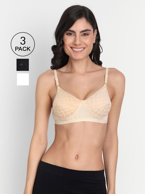 T.T. Women Desire Beige, White & Black Pack Of 3 Everyday Bra