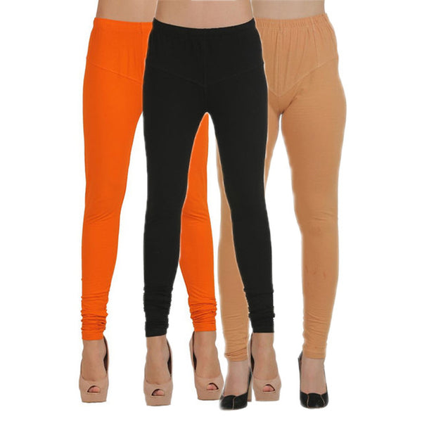 Women Brown-Black-Orange Churidar Leggings