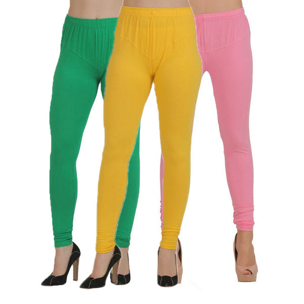 Women Green-Orange Churidar Leggings