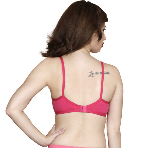 T.T. Women Cotton Spandex Bra Pack Of 3 White-Orange-Fuschia