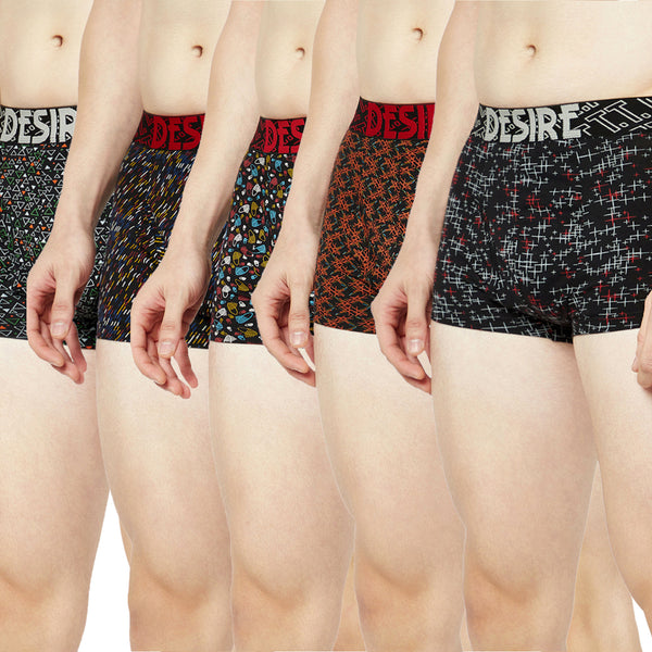 T.T. Mens Desire 100% Combed Cotton Printed Mini Top Elastic Trunk Pack Of 5 Assorted