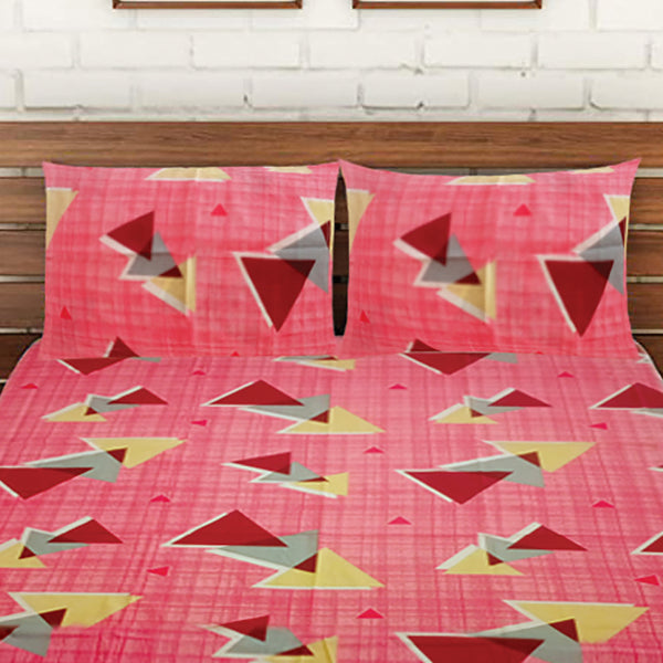 T.T. Peach Pink Geometric Double Bedsheet With 2 Pillow Covers