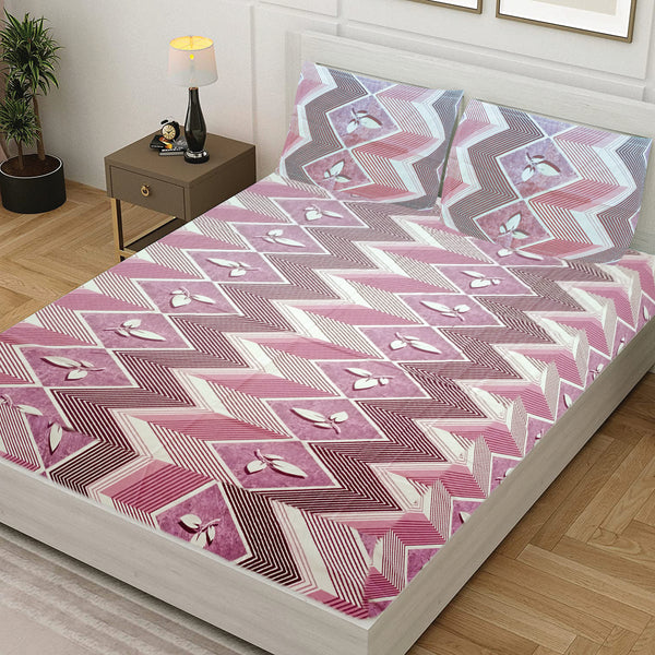 T.T. Light Pink Double Bedsheet With 2 Pillow Covers